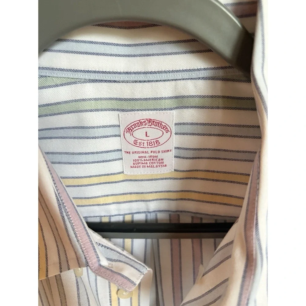 Brooks Brothers  Button Down Shirt Mens  LG pastel stripe 100% cotton Heritage - Picture 6 of 16
